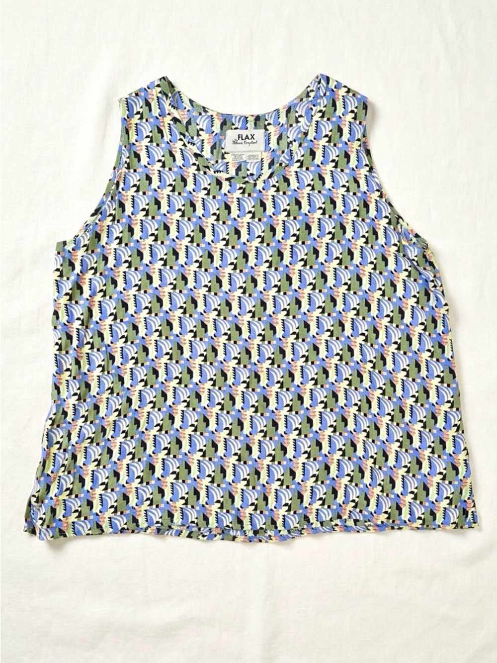vtg flax by jeanne engelhart rayon tank top art deco print sleeveless L like new